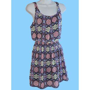 Olsenboye Size M Women's Blue Geometric Sheath Dress with Elastic Waist